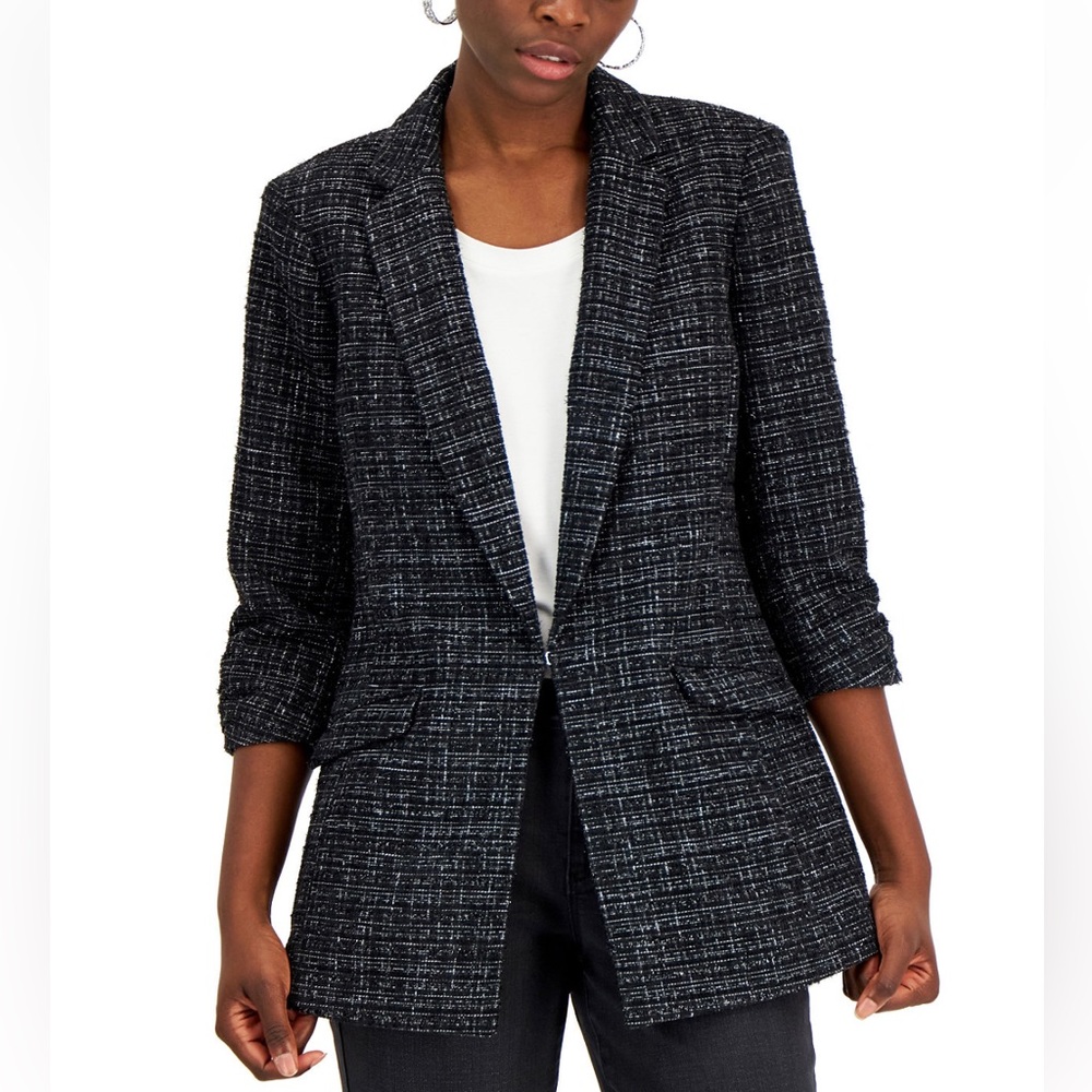 NWOT INC 3/4 Sleeve Blazer Black Metallic Tweed size Large